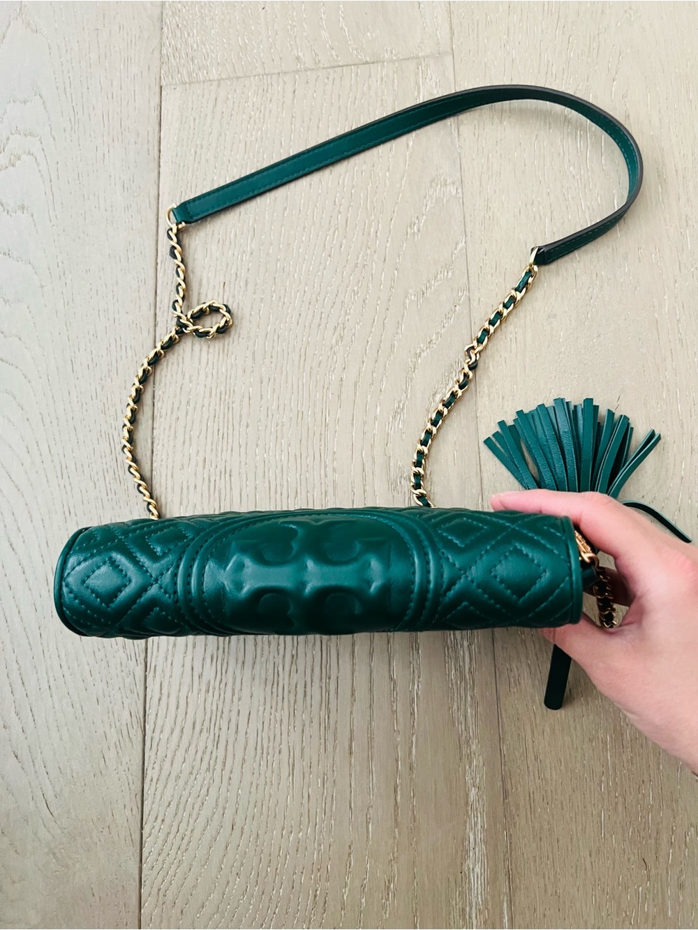 Tory Burch Green Quilted Crossbody Bag with Tassel - Picture 7 of 11